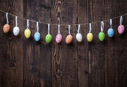 Brown Wood Wall Colorful Eggs Backdrop for Easter