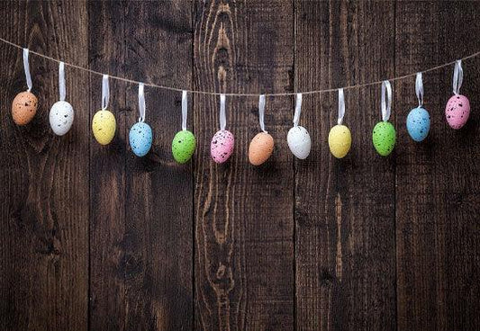 Brown Wood Wall Colorful Eggs Backdrop for Easter