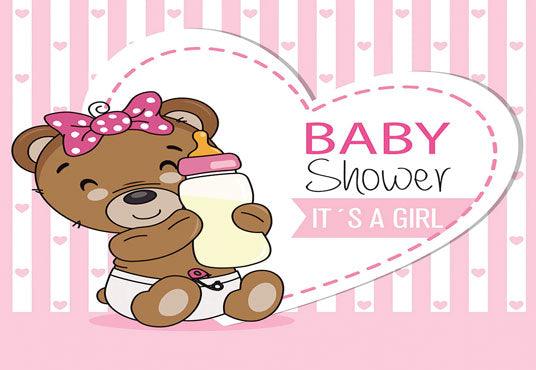 Brown Teddy Bear Baby Shower Backdrop Girl Baby Shower KEH01883
