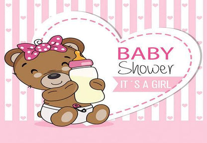 Brown Teddy Bear Baby Shower Backdrop Girl Baby Shower KEH01883