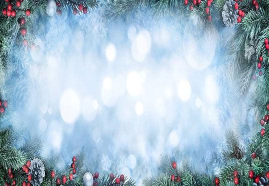 Blue Bokeh Christmas Pine Photography Backdrops for Picture