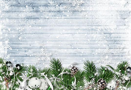 Christmas pine branches snowflakes wooden wall photography background