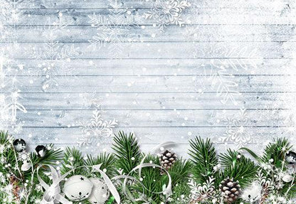 Christmas pine branches snowflakes wooden wall photography background