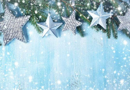 Star Snowflake Photography Backdrop Christmas Blue Wood Background