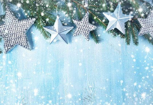 Star Snowflake Photography Backdrop Christmas Blue Wood Background