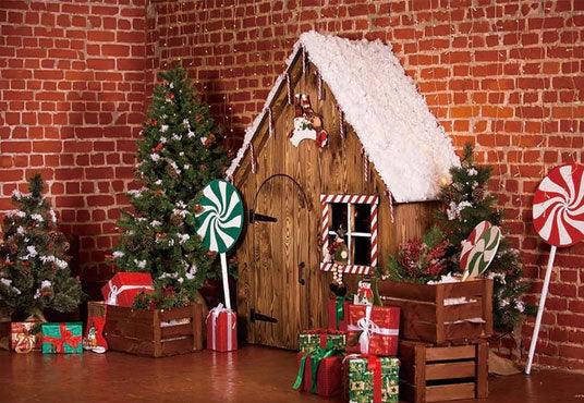 Brick Wall Christmas Lollipop Photo Studio Backdrops