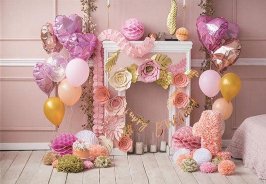 1st Pink Flower Birthday Backdrop for Party