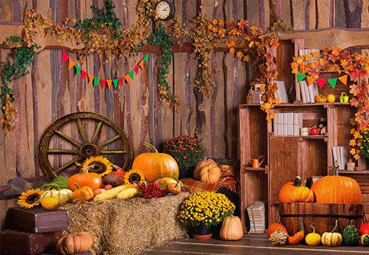 Pumpkin decoration Wood Wall Photography Backdrop for Thanksgiving