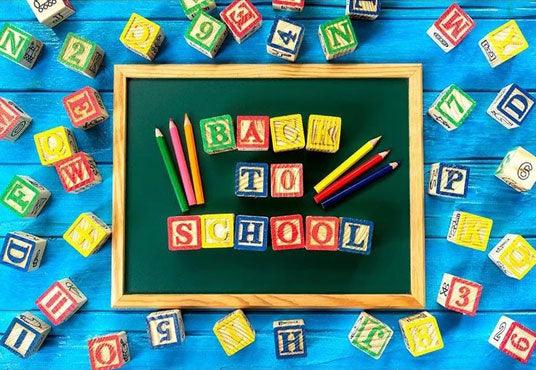 Blue Wood Floor Backdrop Back to School Theme Background for Photography