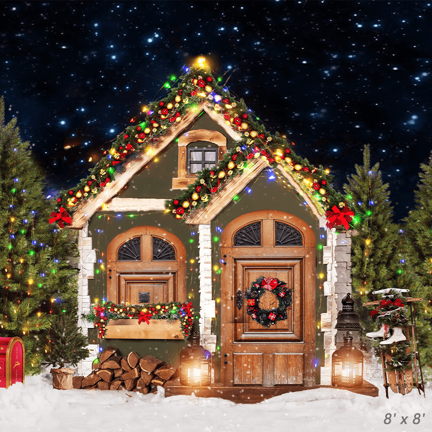 Christmas Trees Wooden House Backdrop for Photography SBH0273