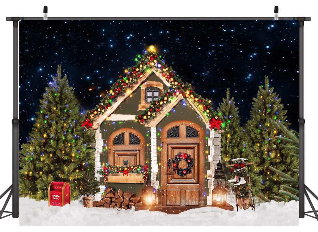 Christmas Trees Wooden House Backdrop for Photography SBH0273