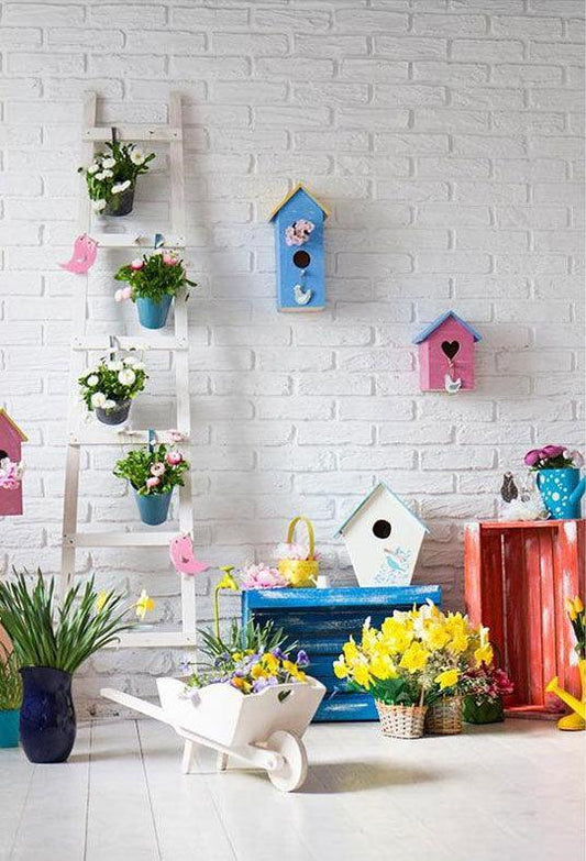 Pot Plants Decoration Brick Wall Backdrop For Photography