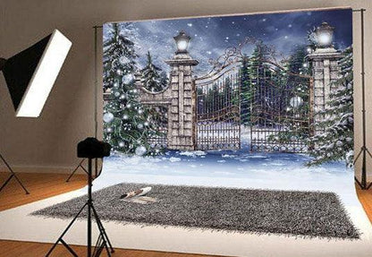 Christmas Photography Backdrop Gate Snow Winter Background
