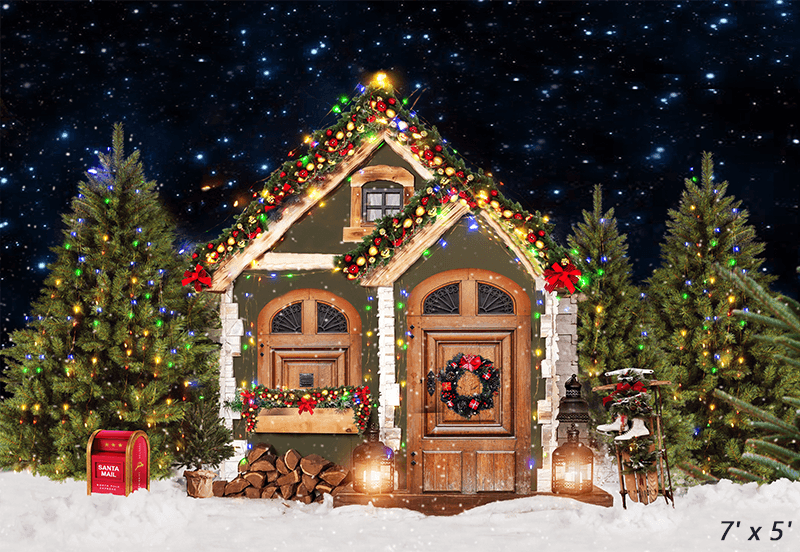 Christmas Trees Wooden House Backdrop for Photography SBH0273