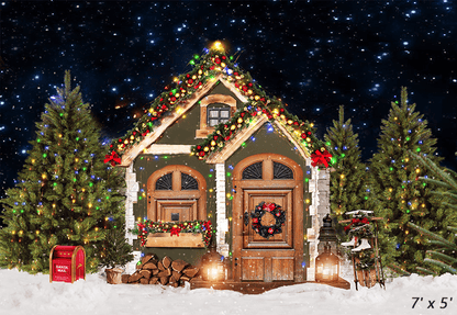Christmas Trees Wooden House Backdrop for Photography SBH0273