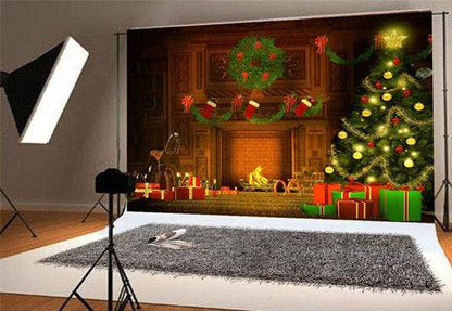 Vintage Fireplace Christmas Photography Backdrops