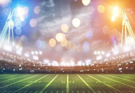 Sports Green Grassland Bokeh Lights Backdrop Football Field Photography Background