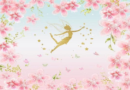 Gold Dancer Birthday Pink Flowers Baby Show Backdrop for Party Decor