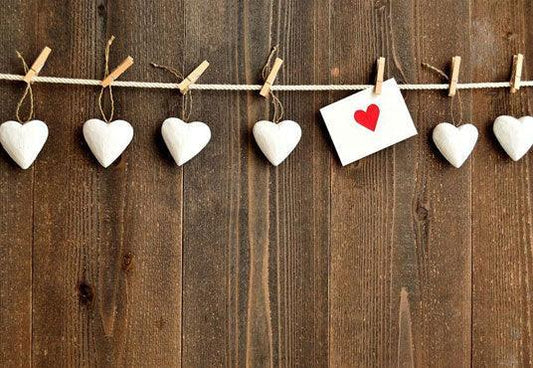 Brown Wooden White Heart Wedding Valentine's Day Backdrops