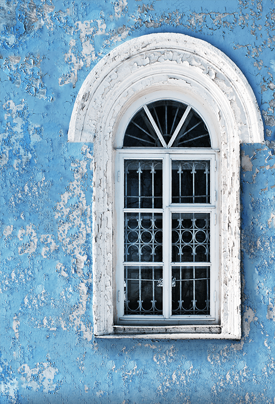 Blue Weathered Wall White Window Church Backdrop for Photography SBH0178