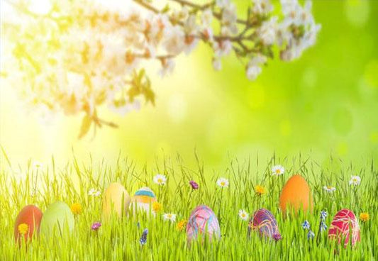 Colorful Easter Eggs On Green Grass Backdrop For Photography Background