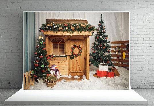 Wooden House Snow Christmas Photography Backdrops