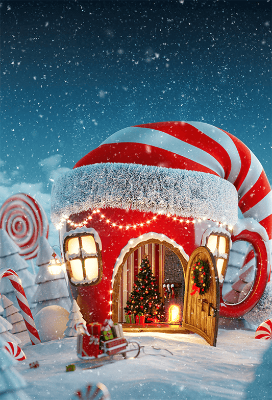 Christmas Fairytale Red Hat House Photography Backdrop SBH0248