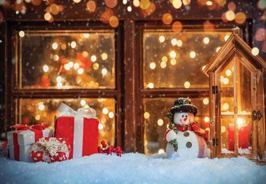 Christmas Night of Window Bright Snowman Photography Backdrops for Picture