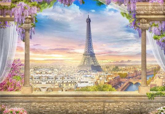Lavender Flowers Curtain Paris Window Backdrops