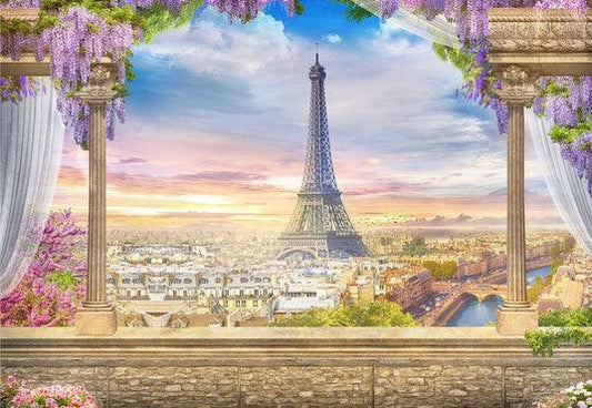Lavender Flowers Curtain Paris Window Backdrops