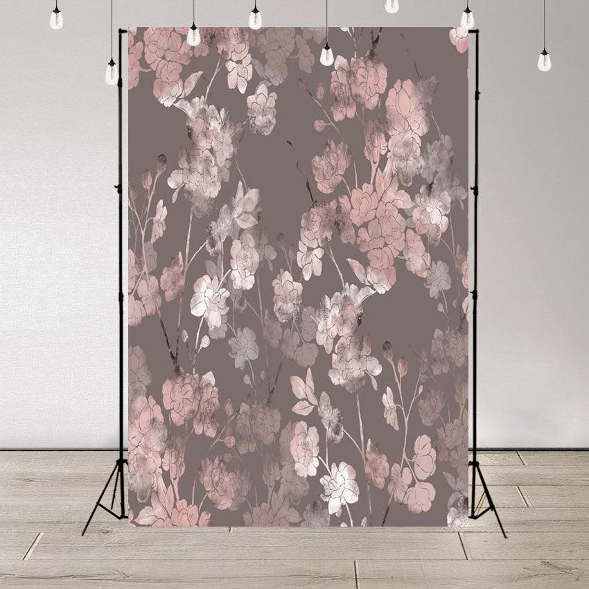 Pink Flowers Grey Abstract Backdrops