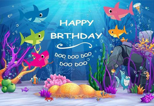Cartoon Shark Undersea Birthday Baby Show Backdrop for Picture