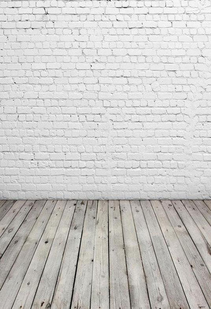 White Brick Wall Wood Floor Texture Retro Backdrop Photography Backdrop