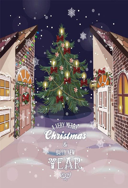 Christmas Tree Cartoon Brick House Backdrops for New Year