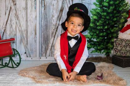 White Brick Barn Christmas Backdrop for Photography Prop
