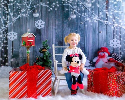 Grey Wood Wall Snowman Christmas Backdrop for Snowflake