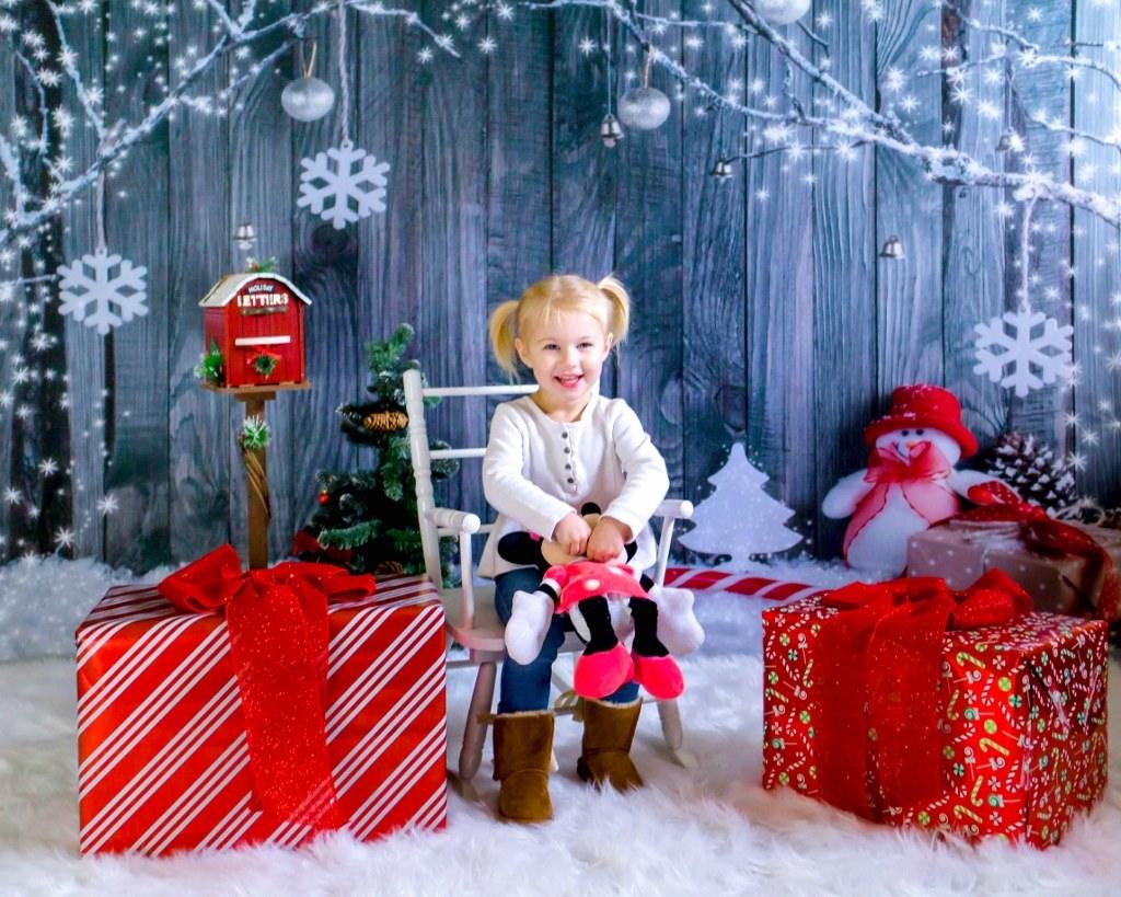 Grey Wood Wall Snowman Christmas Backdrop for Snowflake