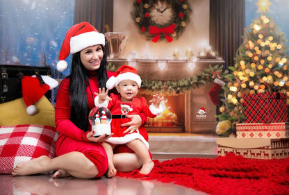 Christmas Fireplace Gold Star Photography Backdrop