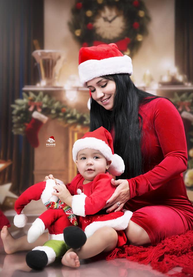 Christmas Fireplace Gold Star Photography Backdrop