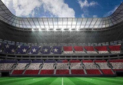 Green Grassland America Flag Crowd Backdrop Soccer Field Photography Background