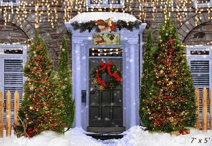 Christmas Porch Decorated Backdrop for Photography SBH0277