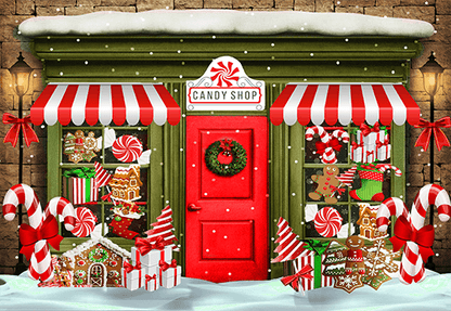 Cookie Store Front Decorated With Christmas Sweets Backdrop SBH0268