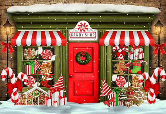 Cookie Store Front Decorated With Christmas Sweets Backdrop SBH0268