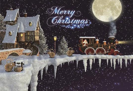 Vintage Castle Snowflake Winter Merry Christmas Backdrop
