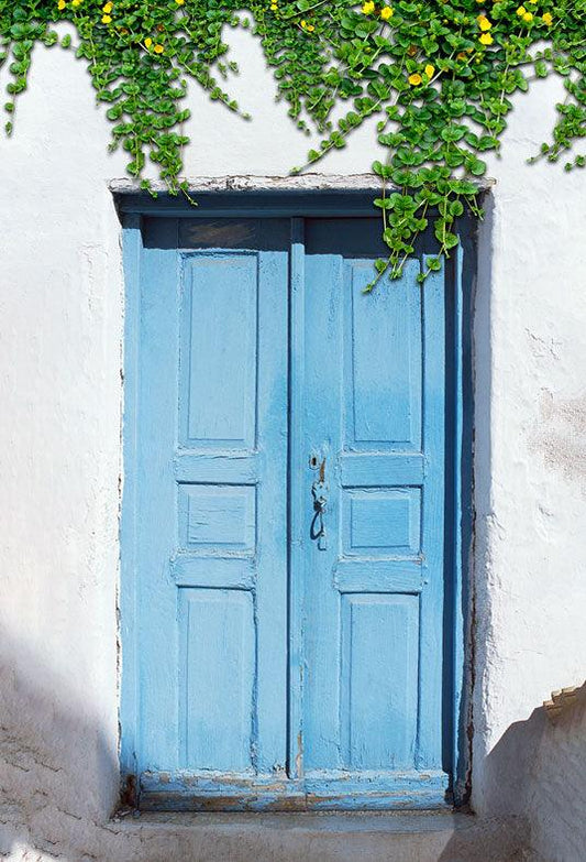 Stone House Blue Wood Door Tree Photography Backdrops
