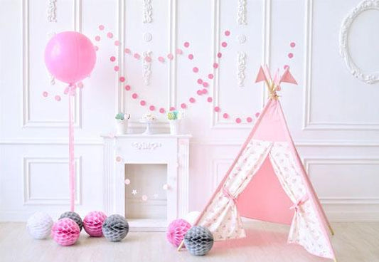 Pink Tent Wood Floor Baby Show Photography Backdrop for Studio