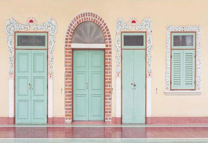 Cyan Wood Door Brown Wall Backdrop for Photography Background