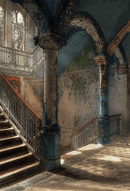 Bright Window View Dark Grunge Room Photography Backdrop SBH0225