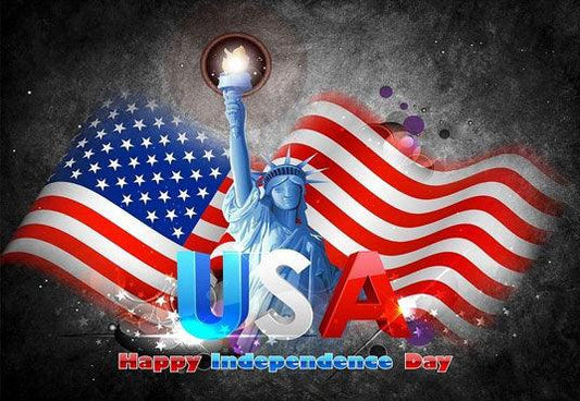 American Flag and Statue Of Liberty Backdrop Dark Grey Background for Independence Day