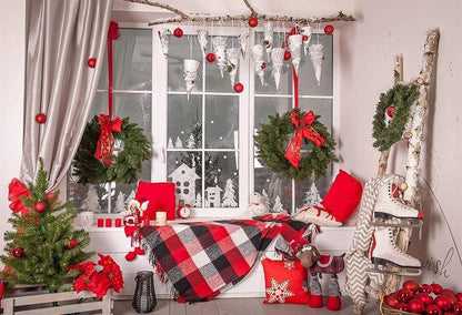 Christmas Windows Snowflake Photo Backdrop for Studio